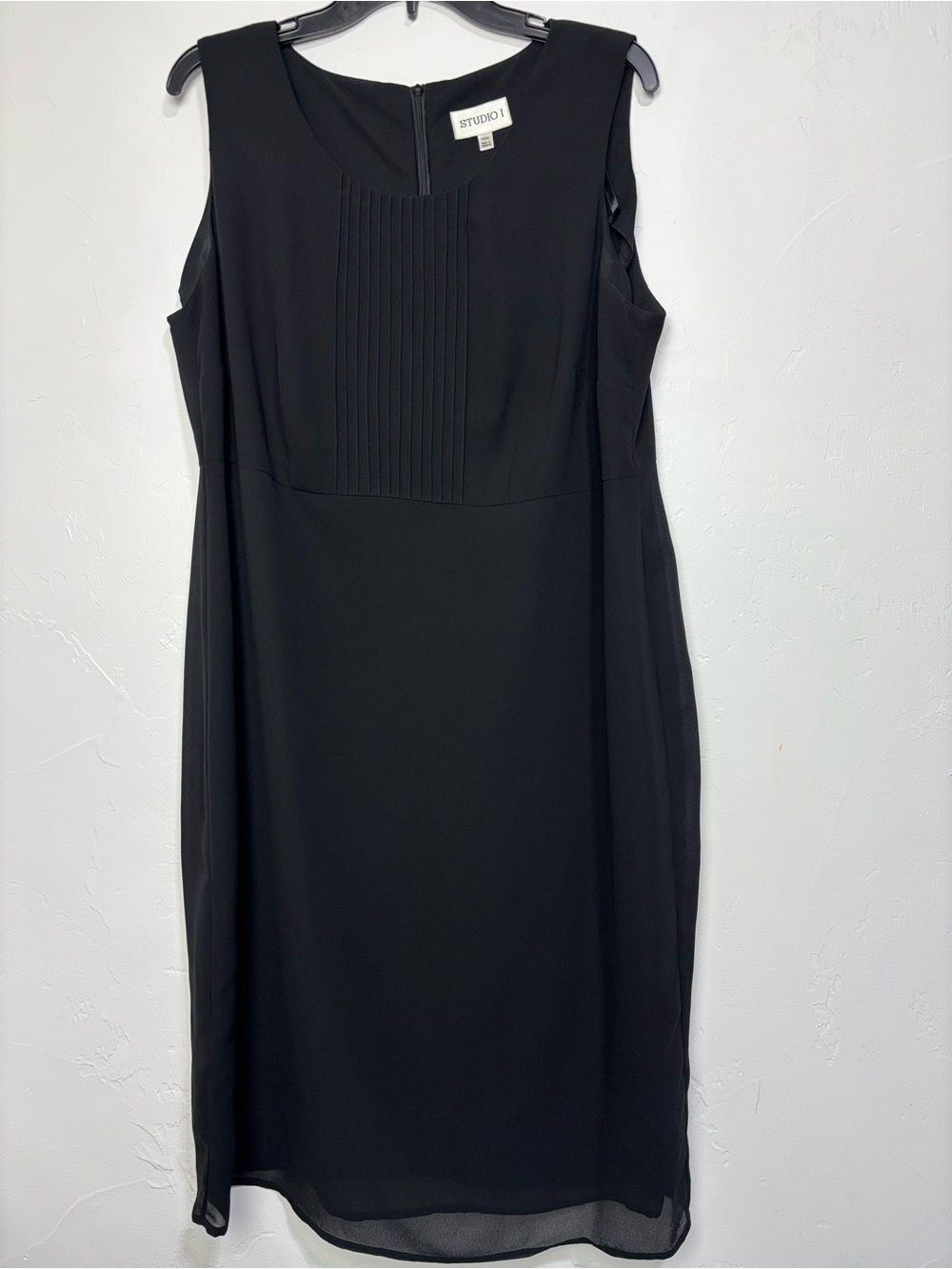 Studio I Women's 16W Black Sheath Dress Sleeveless Scoop Neck Pleated Chiffon